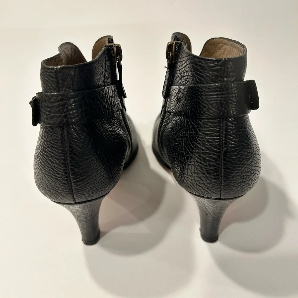 Anyi Lu Black Leather Ankle Booties Dressy Heeled 37.5 Made in Italy‎